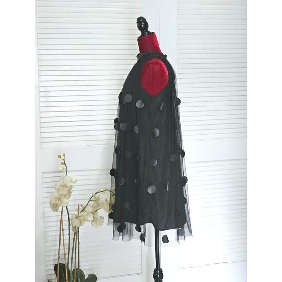 Gracia Women's Black Polka Dot Chiffon Sheer Sleeveless Mini Dress Size S  084 - Picture 5 of 12